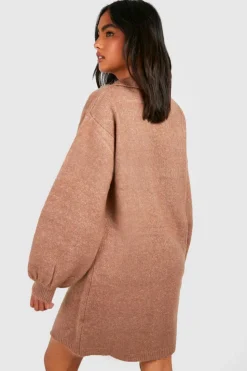 Jumper Dresses|Jumper Dresses*boohoo Polo Neck Oversized Knitted Jumper Dress camel