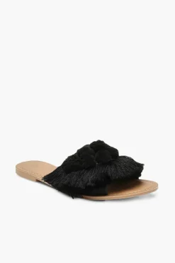 Flats|Sandals*boohoo Pom Pom Frill Sliders black