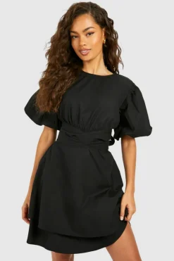 Smock Dresses*boohoo Poplin Cut Out Detail Dress black