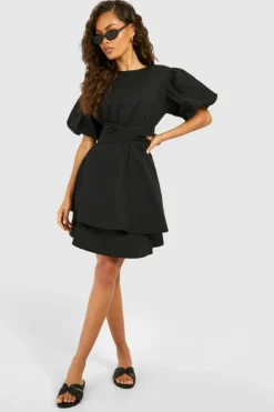 Smock Dresses*boohoo Poplin Cut Out Detail Dress black