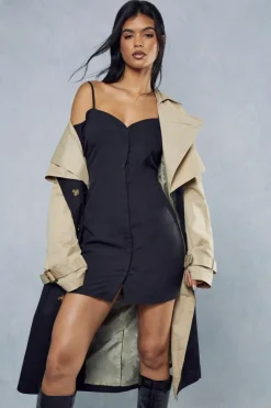Shirt Dresses*MissPap Poplin Off The Shoulder Button Through Shirt Dress black