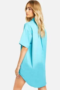 Shirt Dresses*boohoo Poplin Short Sleeve Shirt Dress aqua