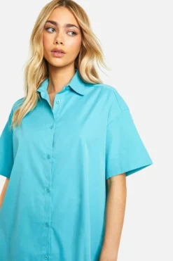 Shirt Dresses*boohoo Poplin Short Sleeve Shirt Dress aqua