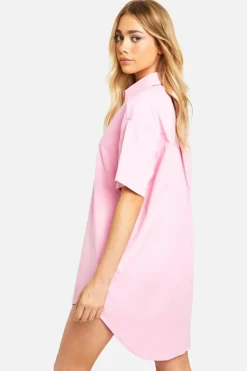 Shirt Dresses*boohoo Poplin Short Sleeve Shirt Dress pink