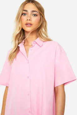 Shirt Dresses*boohoo Poplin Short Sleeve Shirt Dress pink