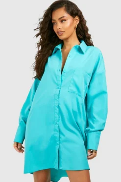 Shirt Dresses*boohoo Poplin Ultimate Oversized Shirt Dress aqua