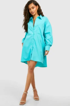 Shirt Dresses*boohoo Poplin Ultimate Oversized Shirt Dress aqua