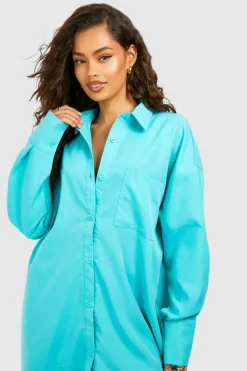 Shirt Dresses*boohoo Poplin Ultimate Oversized Shirt Dress aqua