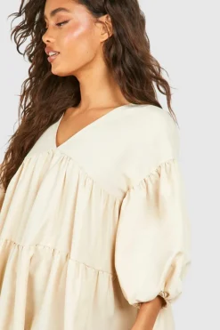 Smock Dresses|Midi Dresses*boohoo Poplin V Neck Tiered Midi Smock Dress stone
