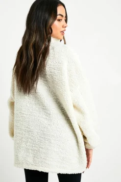 Sweatshirts|Hoodies & Sweatshirts*boohoo Popper Funnel Neck Oversized Borg Sweatshirt cream