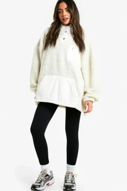 Sweatshirts|Hoodies & Sweatshirts*boohoo Popper Funnel Neck Oversized Borg Sweatshirt cream