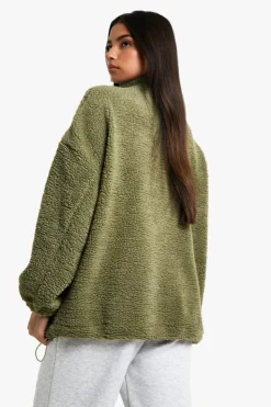 Sweatshirts|Hoodies & Sweatshirts*boohoo Popper Funnel Neck Oversized Borg Sweatshirt sage