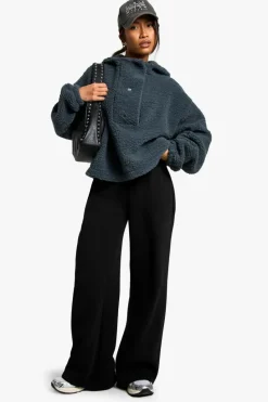 Sweatshirts|Hoodies & Sweatshirts*boohoo POPPER NECKLINE OVERSZIED BORG HOODIE charcoal