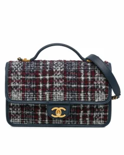 Shoulder Bags*Chanel Preloved 19 Mini Flap Bag /Red/White Tweed Leather Shoulder Bag Blue