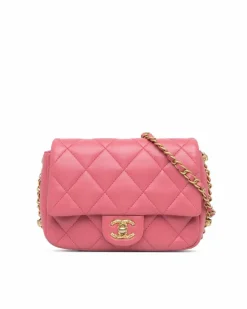 Cross-Body Bags*Chanel Preloved 19 Mini Flap Bag Lambskin Leather Crossbody Bag Pink