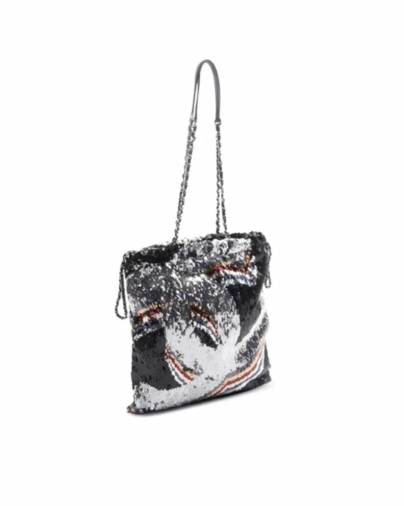 Tote Bags*Chanel Preloved 19 Sequin Tote Bag Silver