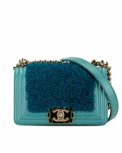 Cross-Body Bags*Chanel Preloved Small Lambskin and Shearling Crossbody Bag - Teal Blue