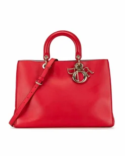 Tote Bags*Dior Preloved ama Medium Tote Bag in Leather Red