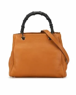 Tote Bags*Gucci Preloved Bamboo Daily Tote Leather Bamboo Daily Tote Orange