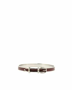 Bracelets*Hermes Preloved Belt Buckle Bangle Bracelet - Burgundy Leather and Silver Brown