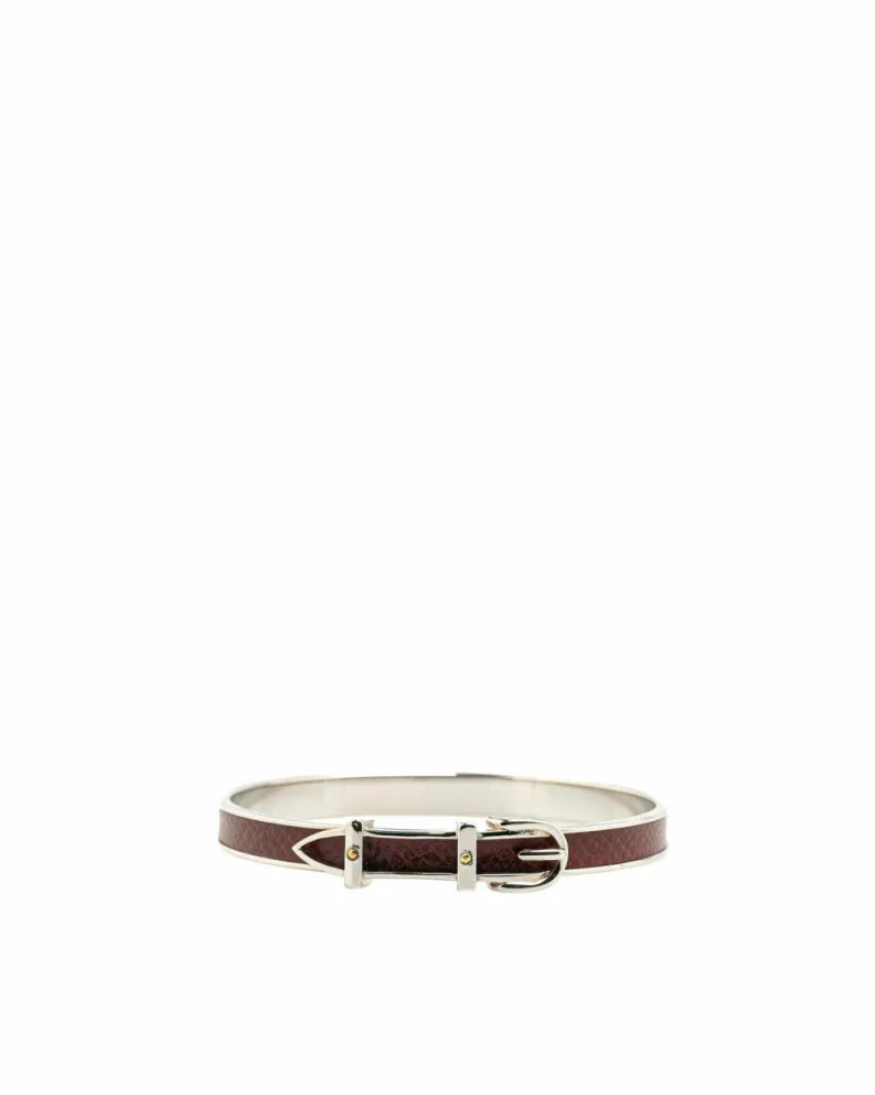 Bracelets*Hermes Preloved Belt Buckle Bangle Bracelet - Burgundy Leather and Silver Brown