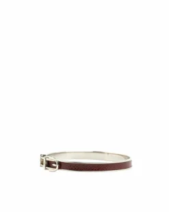 Bracelets*Hermes Preloved Belt Buckle Bangle Bracelet - Burgundy Leather and Silver Brown
