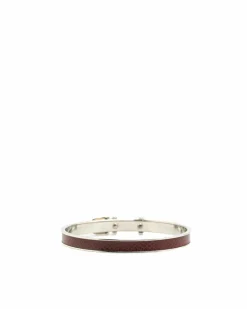 Bracelets*Hermes Preloved Belt Buckle Bangle Bracelet - Burgundy Leather and Silver Brown