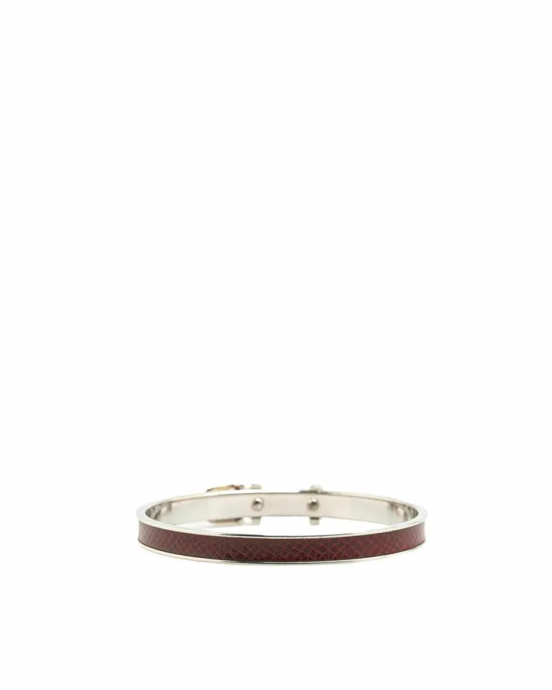 Bracelets*Hermes Preloved Belt Buckle Bangle Bracelet - Burgundy Leather and Silver Brown