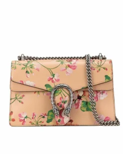 Shoulder Bags*Gucci Preloved Blooms Print Leather Dionysus Shoulder Bag with Chain Strap Orange