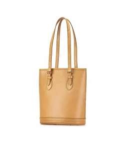 Tote Bags*Louis Vuitton Preloved Bucket PM Leather Tote Bag Beige M42238 Brown