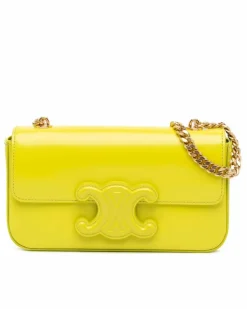 Shoulder Bags*Celine Preloved Calfskin Chain Shoulder Bag with Magnetic Snap Closure Yellow