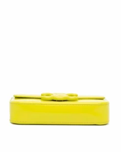 Shoulder Bags*Celine Preloved Calfskin Chain-Link Shoulder Bag with Front Flap and Magnetic Yellow