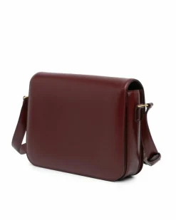 Cross-Body Bags*Celine Preloved Calfskin Leather Triomphe Crossbody Bag with Push Lock Red