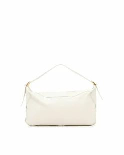Shoulder Bags*Celine Preloved Calfskin Leather Shoulder Bag with Adjustable Strap and Zip White