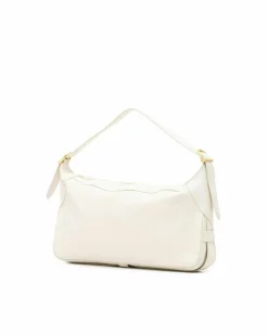 Shoulder Bags*Celine Preloved Calfskin Leather Shoulder Bag with Adjustable Strap and Zip White