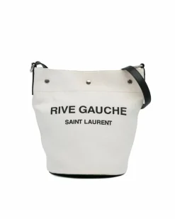 Shoulder Bags*Saint Laurent Preloved Canvas Bucket Bag with Flat Shoulder Strap Brown