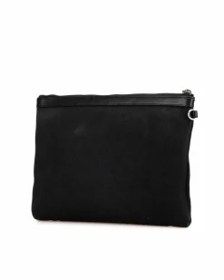 Clutch Bags*Saint Laurent Preloved Canvas Clutch with Leather Trim and Top Zip Closure Black