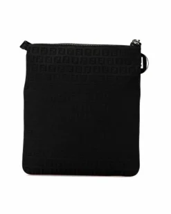 Cross-Body Bags*Fendi Preloved Canvas Crossbody Bag with Adjustable Strap and Multiple Black