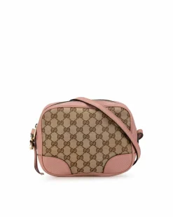 Cross-Body Bags*Gucci Preloved Canvas Crossbody Bag with Leather Trim and Interior Slip Brown