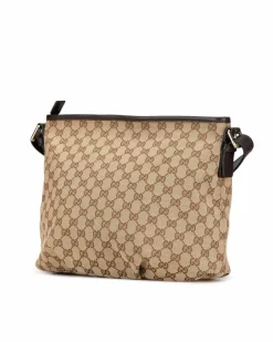 Cross-Body Bags*Gucci Preloved Canvas Crossbody Bag with Leather Trim and Multiple Pockets Brown