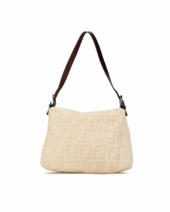 Shoulder Bags*Fendi Preloved Canvas Double Flap Shoulder Bag with Adjustable Leather Strap Brown