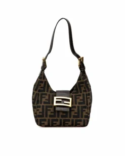 Shoulder Bags*Fendi Preloved Canvas Shoulder Bag with Leather Strap and Interior Zip Brown
