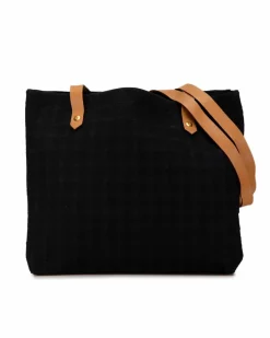 Tote Bags*Hermes Preloved Canvas Tote Bag with Flat Leather Strap and Interior Slip Black