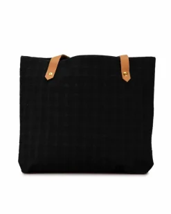 Tote Bags*Hermes Preloved Canvas Tote Bag with Flat Leather Strap and Interior Slip Black