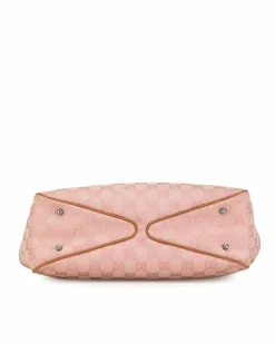 Tote Bags*Gucci Preloved Canvas Tote with Leather Trim and Open Top Pink