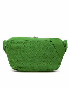 Cross-Body Bags*Bottega Veneta Preloved Canvas Woven Crossbody Bag with Leather Trim Green