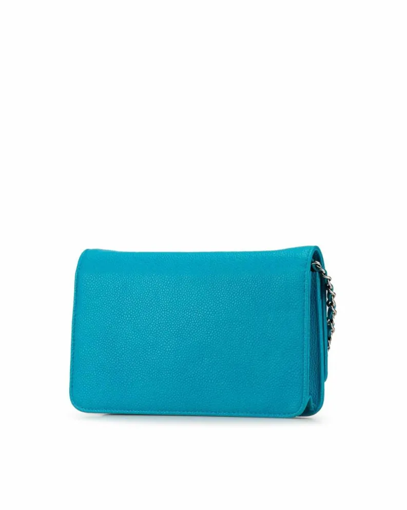 Cross-Body Bags*Chanel Preloved Caviar Bicolor CC Leather Crossbody Wallet with Chain Blue