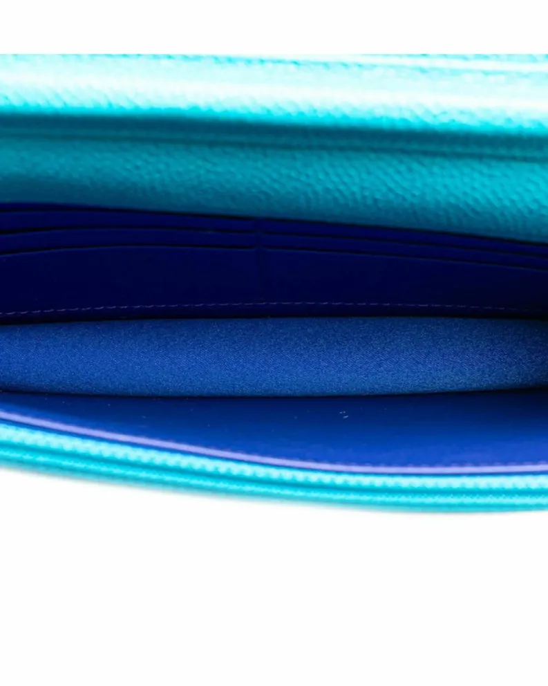 Cross-Body Bags*Chanel Preloved Caviar Bicolor CC Leather Crossbody Wallet with Chain Blue