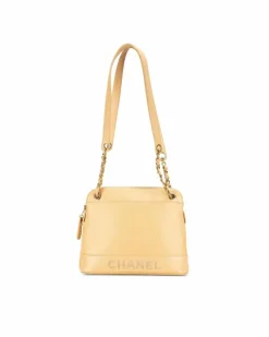 Shoulder Bags*Chanel Preloved Caviar Leather Shoulder Bag with Gold-Tone Hardware and Chain Yellow