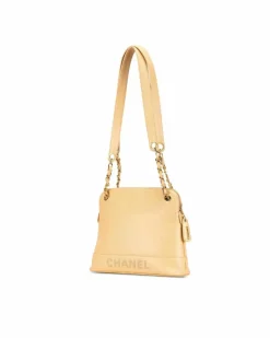 Shoulder Bags*Chanel Preloved Caviar Leather Shoulder Bag with Gold-Tone Hardware and Chain Yellow